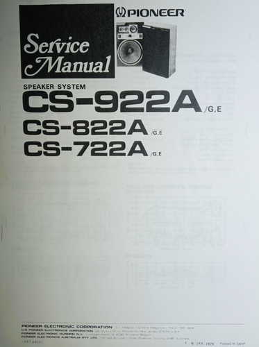 Pioneer CS-722A CS-822A CS-922A G E Service Manual Speaker System - Foto 9