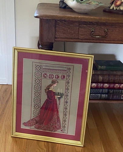 Lavender and Lace Cross Stitch CELTIC CHRISTMAS Completed 21.5x17.5 Beaded