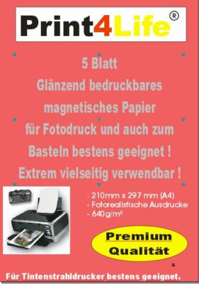 5 Blatt A4 Fotopapier magnetisch Magnetpapier glänzend von Print4Life 