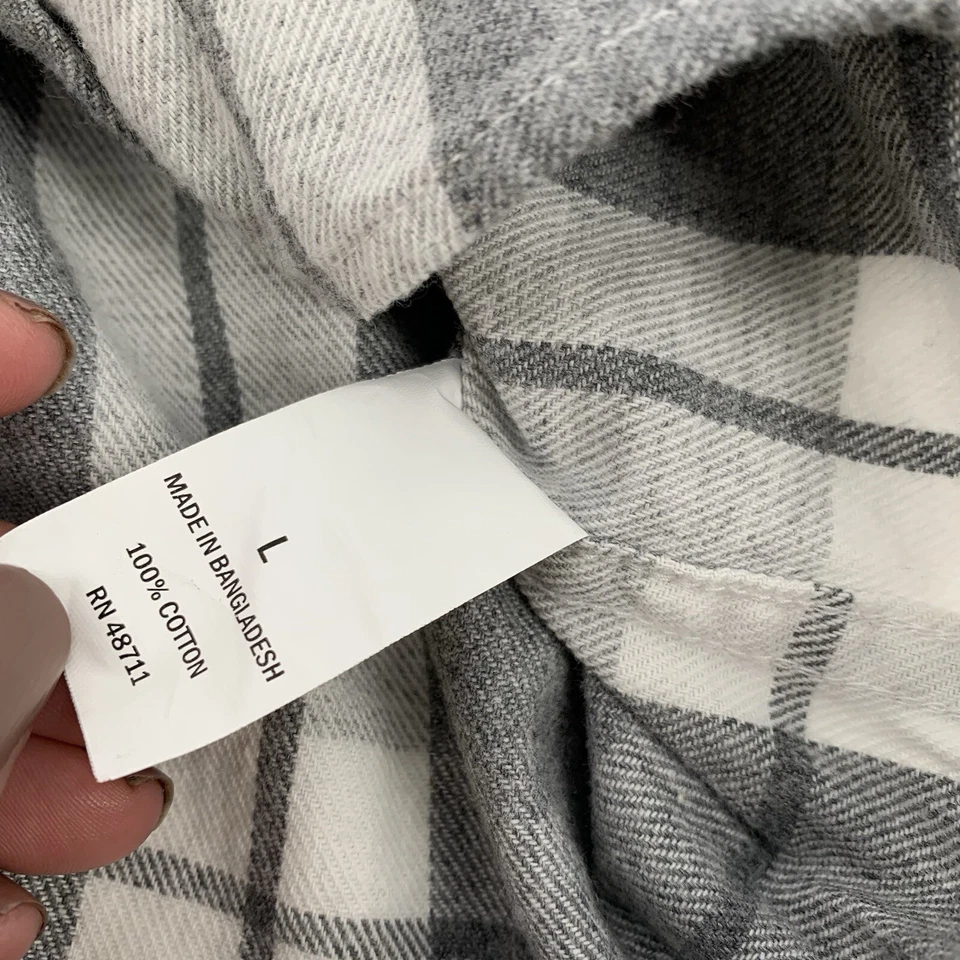 Camisa de franela con cuello a cuadros con botones Falls Creek grande para mujer gris blanca L Foto 4 de 4