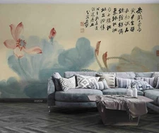 3D Ink Lotus Wallpaper Wall Mural Removable Self-adhesive Sticker264