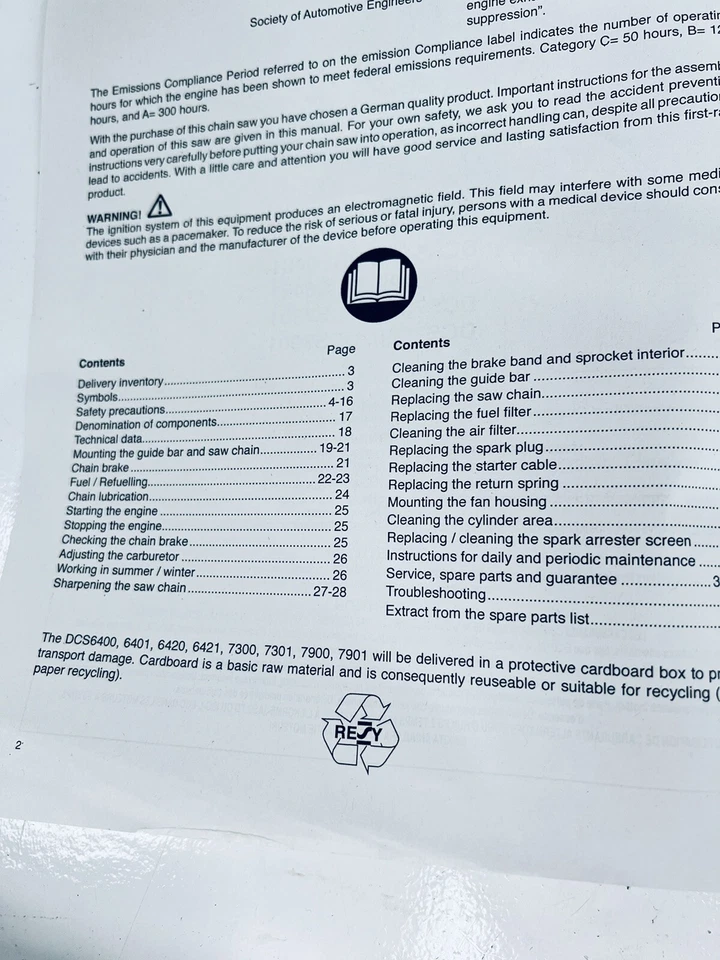 Makita EA7300P  EA7900P  Chain Saw Instruction Owner's Safety Manual - Image 2 of 3