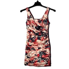 Express 0 Womens Dress Pink Multi-Watercolor Ruched Tier Sheath Party Zip Lined