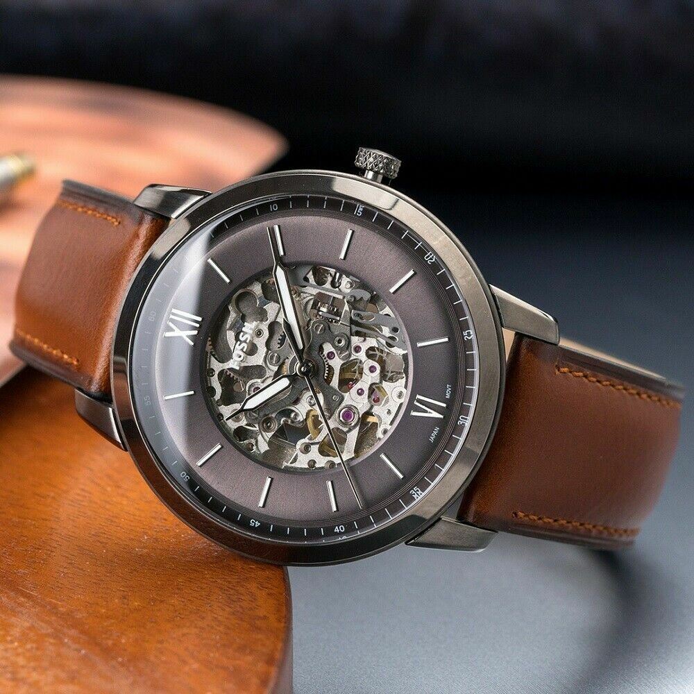 Fossil ME3161 Neutra Automatic Amber Leather Smoked Analog Skeleton  Men's Watch | eBay