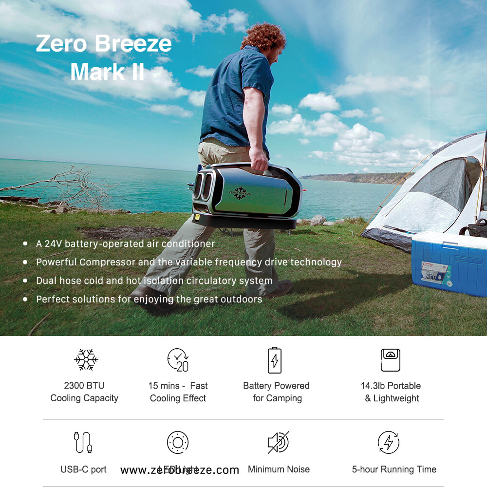 Zero Breeze Mark 2 Portable Air Conditioner - 2300 BTU, Battery/Electric, For Camping & Outdoors 1 thumbnail image
