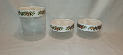Set Of 3 Vintage Pyrex Spice Of Life Glass Storage Lidded Canister Corning USA