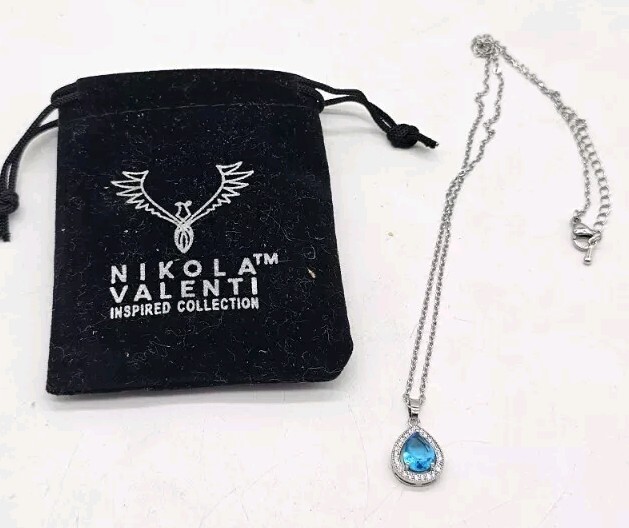 Nikola Valenti White Gold Plated Austrian Blue Jewel Teardrop