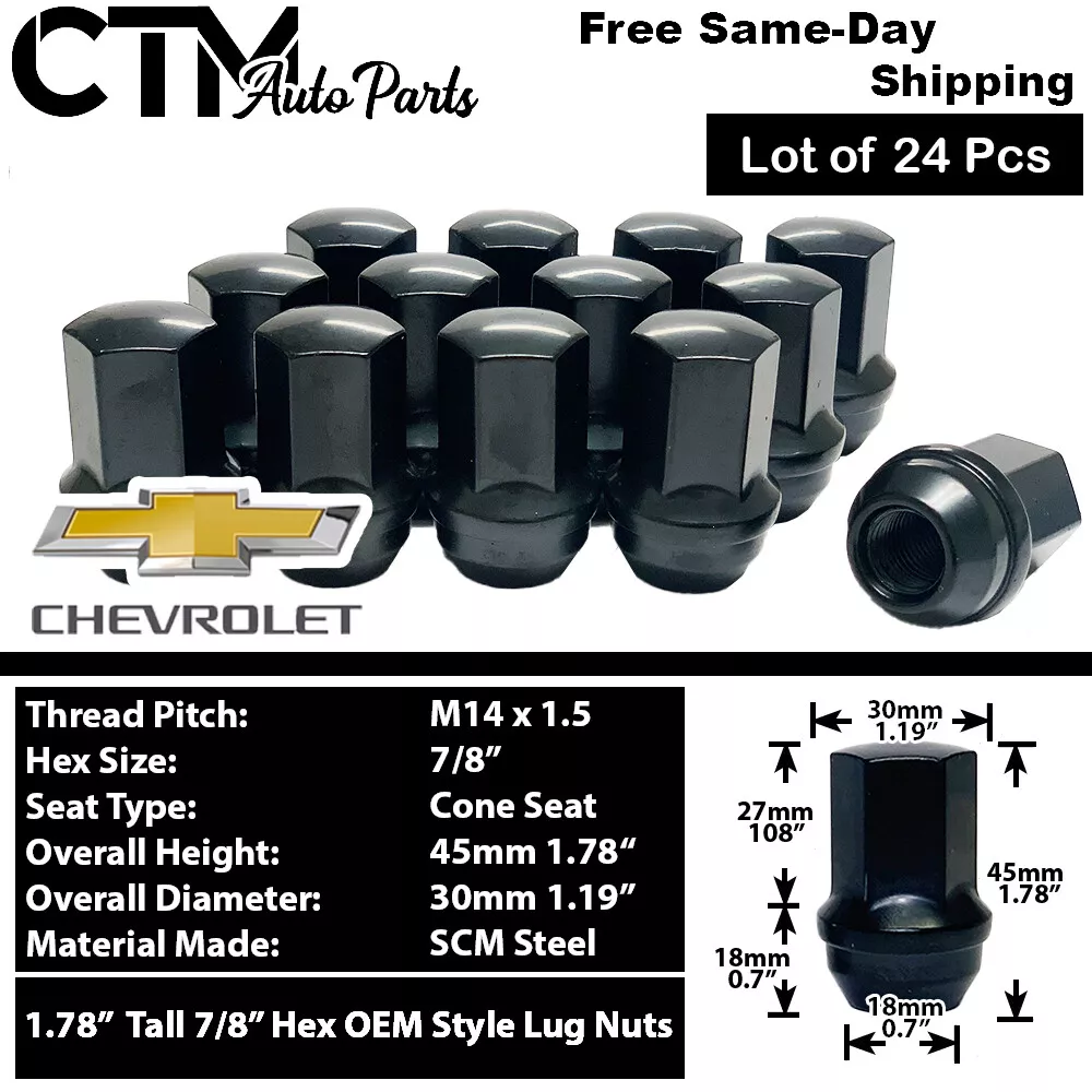 24x Black Chevy OEM Factory Lug Nuts M14x1.5 Silverado Tahoe