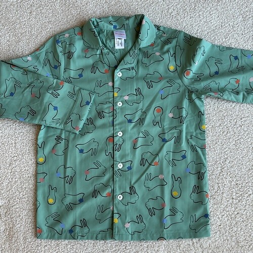 Hanna Andersson Green Cotton Tale Bunnies Poplin Pajama Set Kids Size 6-7 - Picture 4 of 16