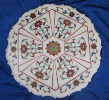 18'' white Marble Table Top center Coffee Antique mosaic Inlay antique decor q73