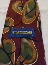 Stonehenge Neck Tie Men’s Maroon Abstract Golden 80s Made In USA Silk