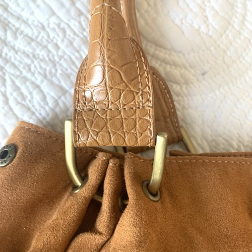 Bolso de mano de 3 piezas Coldwater Creek terroso caramelo imitación gamuza cocodrilo monedero espejo - Imagen 7 de 13