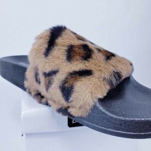 leopard fur slide sandals