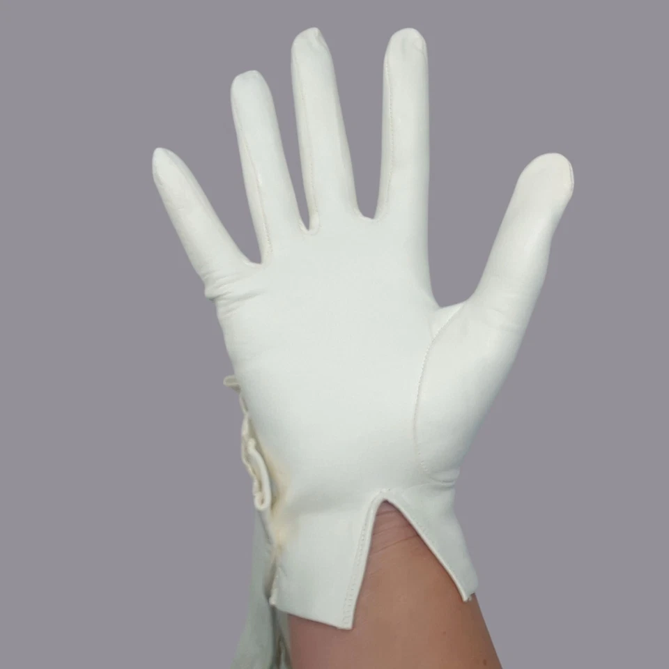 Guantes de cuero vintage blanco muñeca encaje Foto 3 de 4