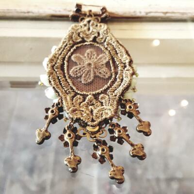 Michal Negrin Soft Colours Portrait Brooch with Crystals and Mesh