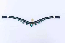 Emerald Green Crystal Leather Bridle Snap Browband For Horse All Size Available.