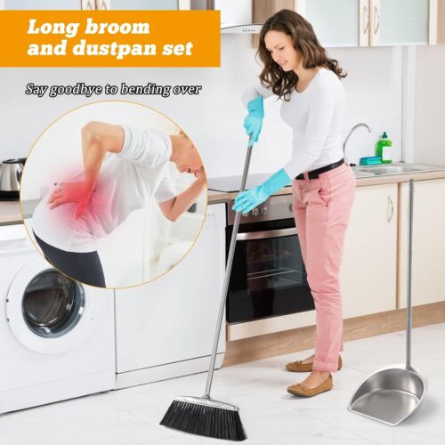Broom And Dustpan Set Upright Long Handle Combo For Home Kitchen Floor Black New - Picture 2 of 11