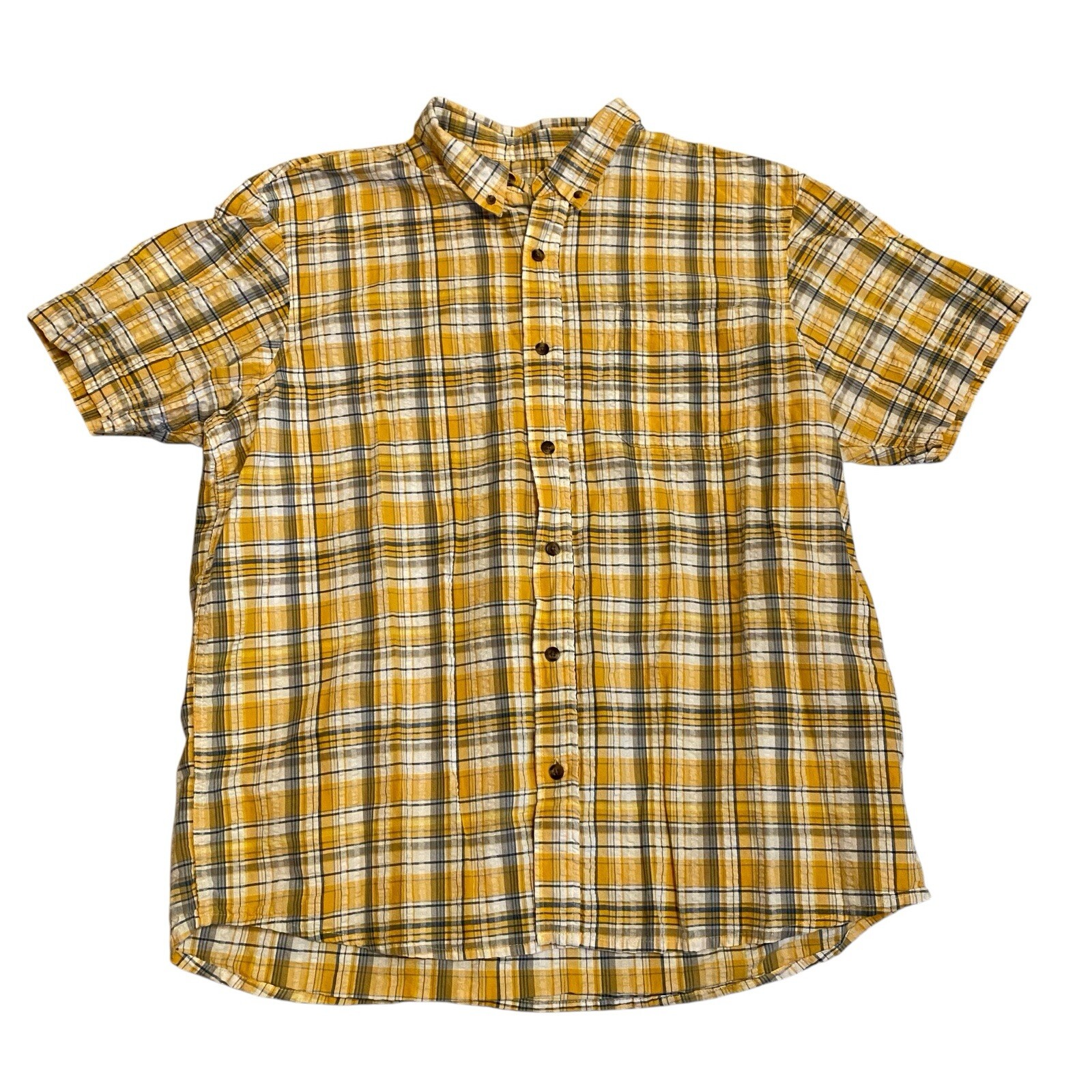 Hobbs Creek Shirt Men 2XL  Yellow Plaid Seersucker Button Down Short Sleeve