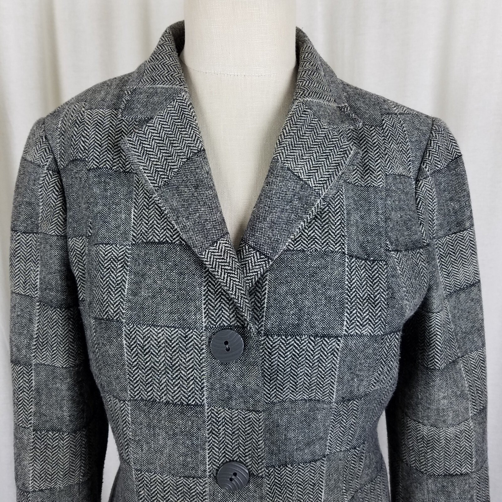 Atelier Wool Cotton Patchwork Herringbone Blazer … - image 2