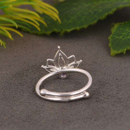 Genuine Amethyst Birthstone Lotus Ring Sterling Silver Engagement Gift For Her - Picture 8 of 12
