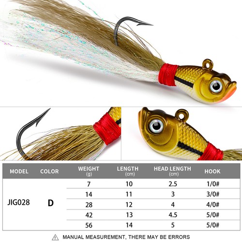 5PCS Bucktail Jigs Fluck Lures Lead Teaser Jig Head Fishing Lures Bass 1/4oz-2oz - Picture 14 of 20