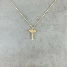 Nurse Symbol GOLD Plated Necklace Caduceus Hermes Medical Nurse Doctor Hospital
