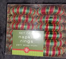 12 Holiday Napkin Rings Green Red Gold thread Bed Bath & Beyond new