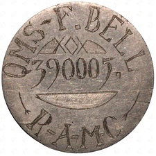 Q.M.S. F. Bell 390005 R.A.M.C. Engraved France 25 Centimes Coin (WW1 Trench Art)