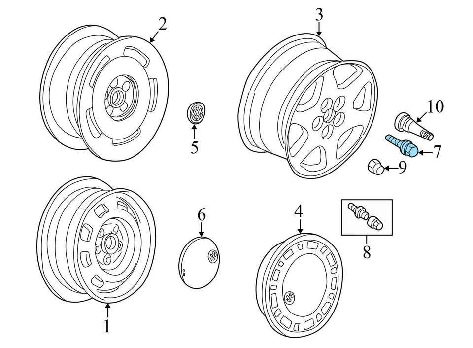 2001-2004 VW EUROVAN - колесо болт / зажимная гайка - набор из 5 7M3601139B - Изображение 2 из 4