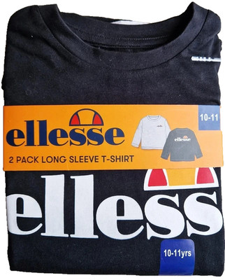 Ellesse Kinder 2er-Pack Langarm-T-Shirts Alter 10-11 Jahre schwarz grau Logo neu mit Etikett