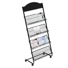 4-Tier Metal Wheeled Magazine Rack Newspaper Brochure Storage Display Stand