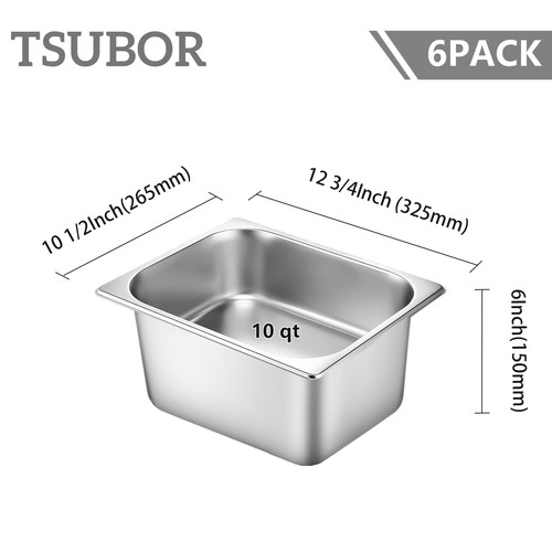 6 Set Stainless Steel Hotel Pans 1/2 Size 6 Inch Deep With Lids, Anti-Jam Cha... - Picture 2 of 5