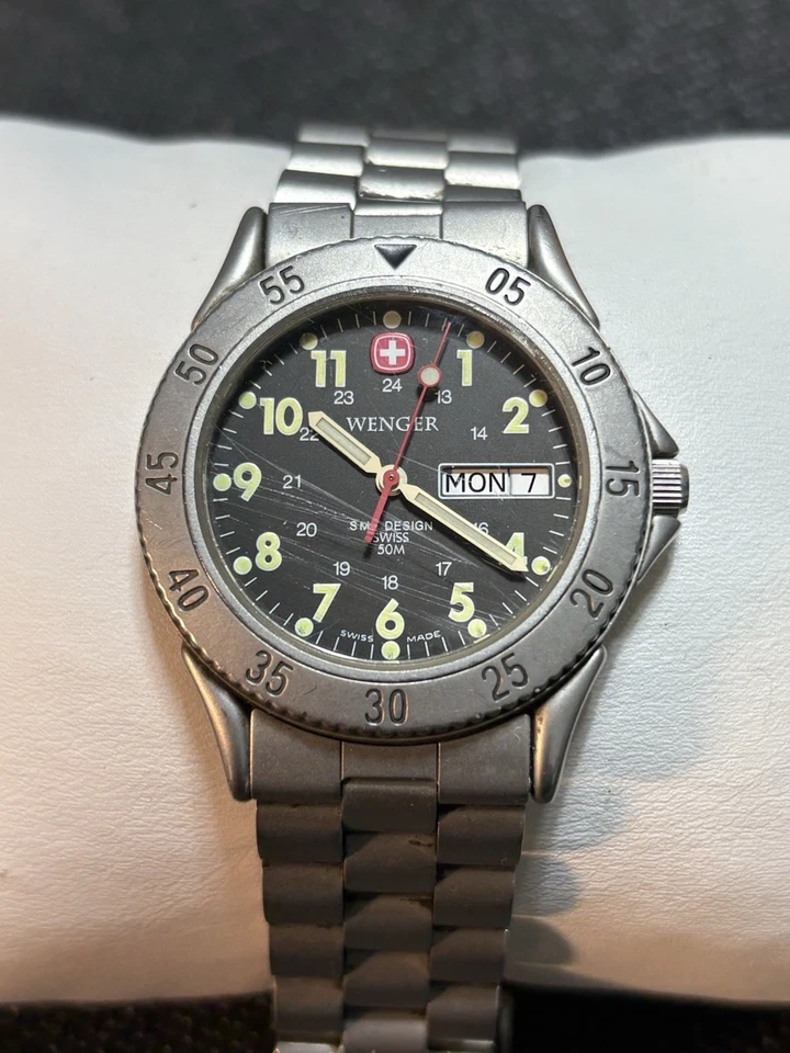 Swiss Army Wenger Men 38mm Watch 50M,Military Time,Day/Date,Matte Stainless - Image 3 of 4