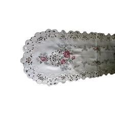 Doily Boutique Table Runner, Doily, Bureau Scarf 34" L x 15" Wide w/Roses