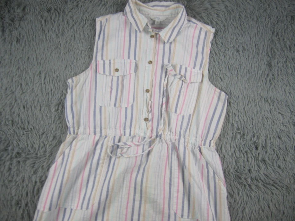 Time and Tru женщин 2XL белый розовый туника платье утилиты без рукавов вертикальная полоса - Изображение 2 из 4