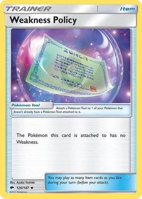 Pokemon WEAKNESS POLICY Burning Shadows 126/147 NM/MINT PACK FRESH