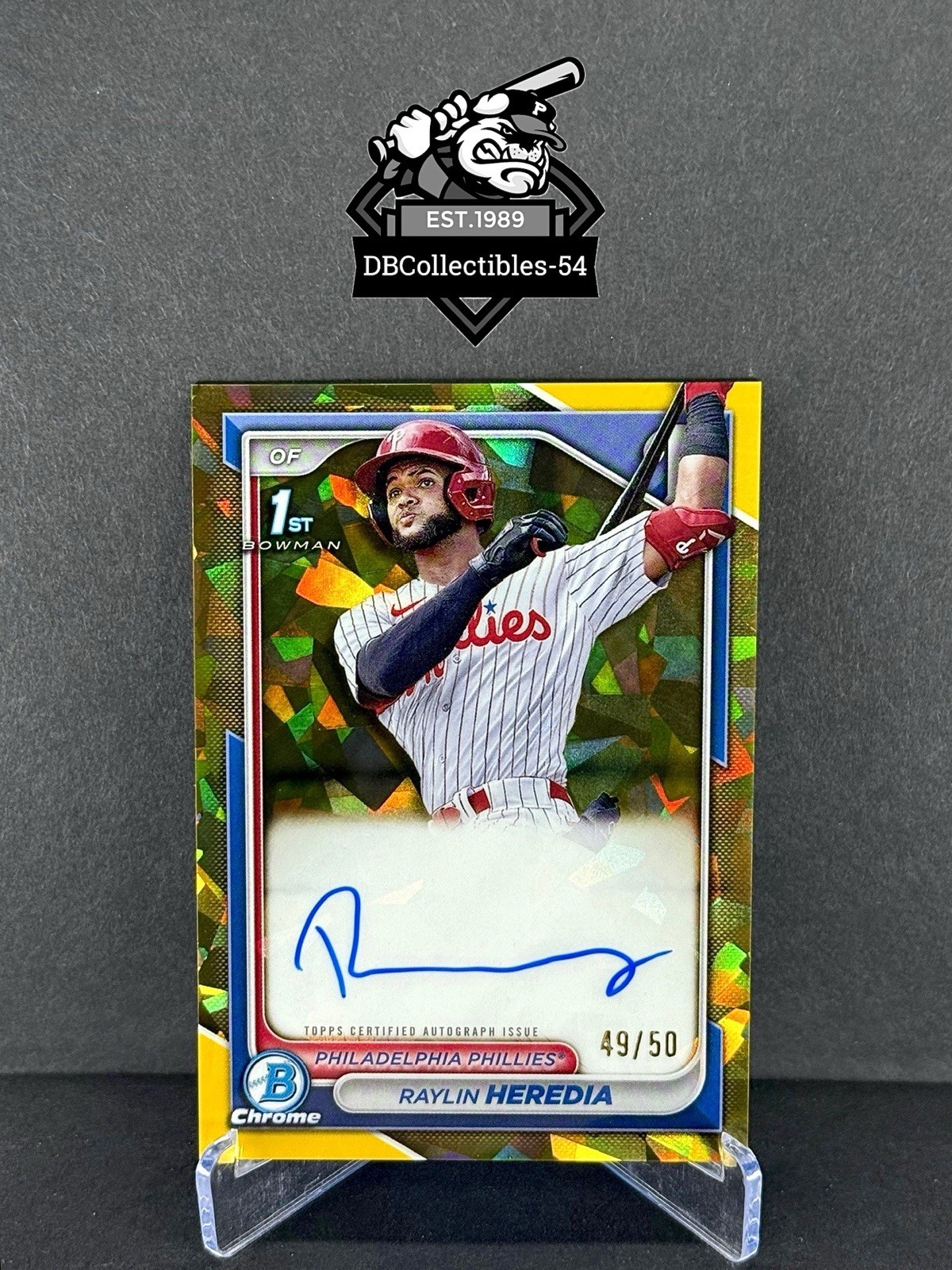 2024 Bowman Chrome Sapphire Raylin Heredia 1st Gold Sapphire Auto 49/50 Phillies