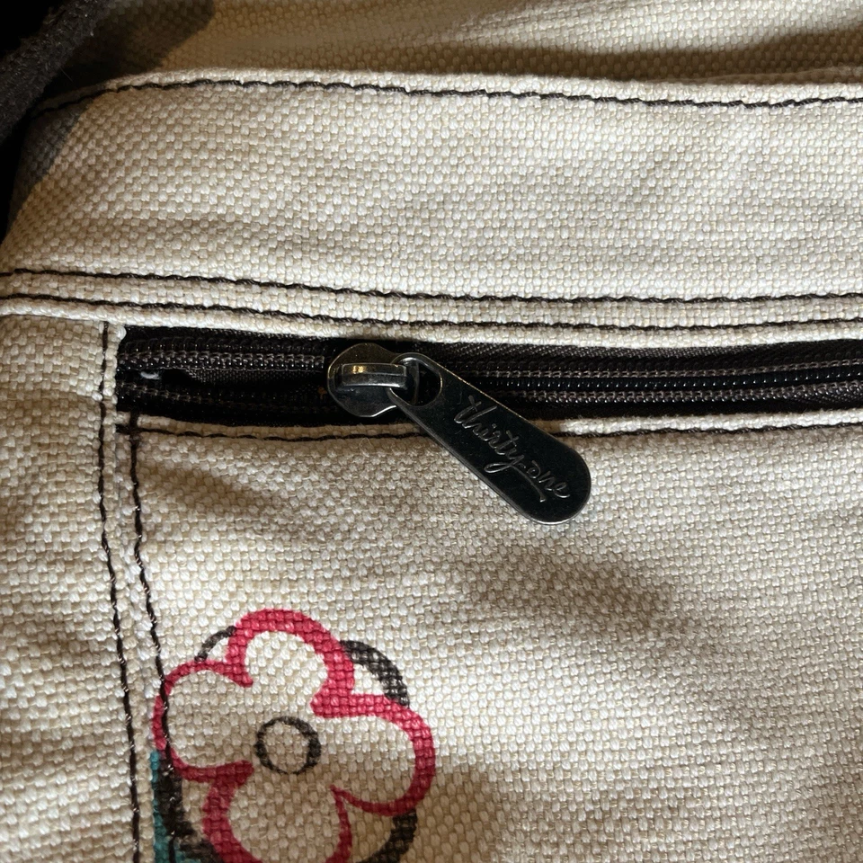 Thirty One 奶油色斜挎包挎包花卉印花 11x10 棕色肩带 — 第 2/4 张图片