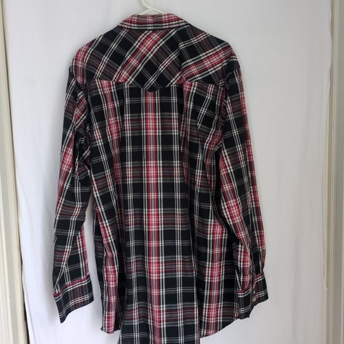 High Noon Western Shirt Men's XLT Pearl Snap Black Red Plaid Long Sleeve - Picture 7 of 10