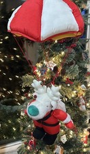Vtg Applause Christmas Reindeer Santa bell Plush Parachute Stuffed Animal Toys