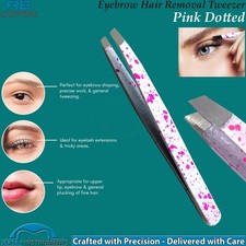 Eyebrow Tweezer Pink Dotted Stainless Steel Slant Tip Precision Hair Removal New