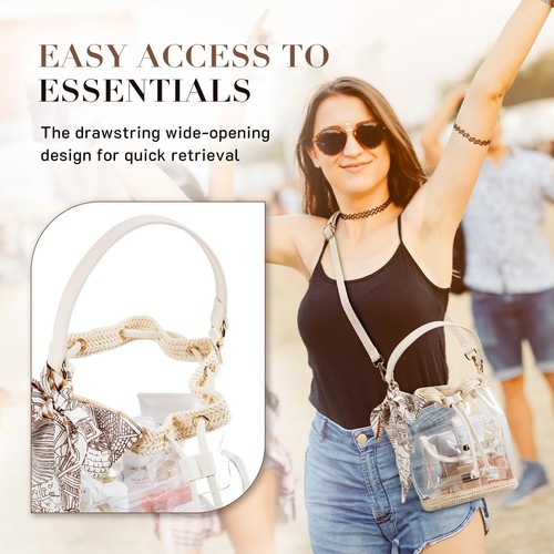 Clear Bag for Stadium Events, Straw Crossbody Bucket Purse Raffia PVC Concert... - Picture 2 of 6
