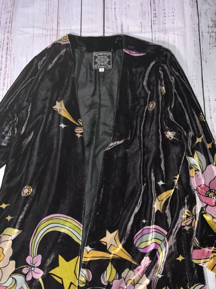 ABRIGO KIMONO LARGO BORDADO NEGRO JOHNNY WAS TALLA XL (189) Foto 3 de 4