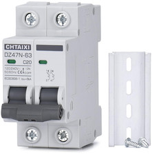 AC Miniature Circuit Breaker, 20 Amp 120V/240V 2 Pole DIN Rail Mount Circuit Bre