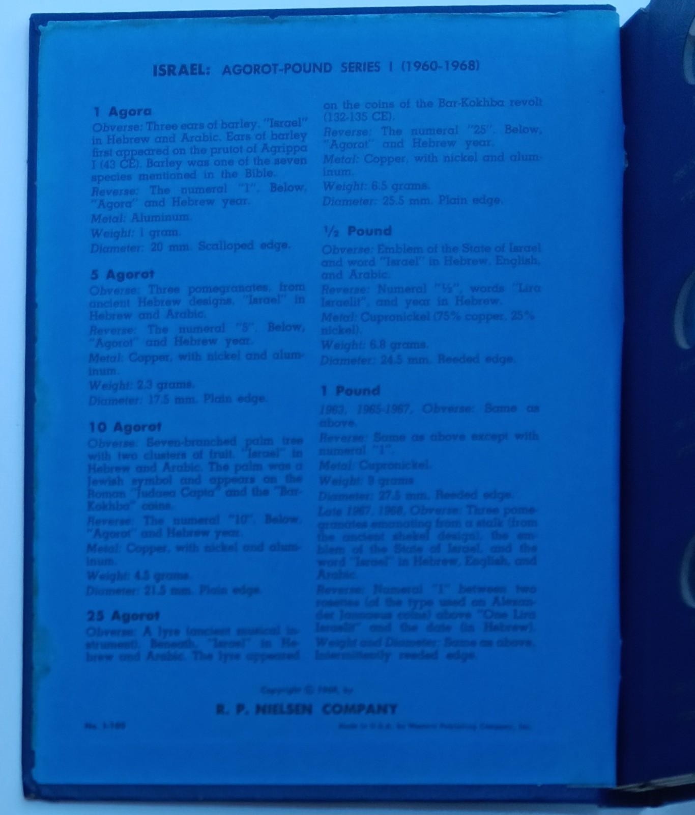 R. P. Nielsen Whitman 1960-1968 Israel Agorot - Pound Series 1 I-100 Coin Album