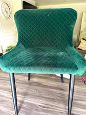 Green Quilted Velvet Upholstered Dining Chair Padded Seat Black Metal Legs