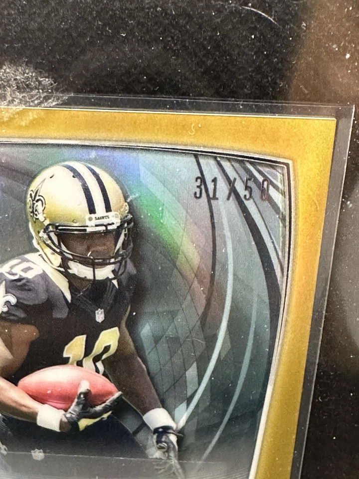 Brandin Cooks 2014 BOWMAN CHROME 金色反光卡亲笔签名新秀 RC 31/50 爱国者 WR — 第 2/3 张图片
