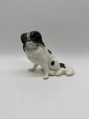 Erphila Germany Black & White Ceramic Dog Figurine Glossy Japanese Miniature