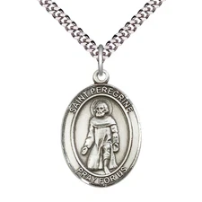 Sterling Silver Saint Peregrine Laziosi Medal 24" Lobster Claw Chain Necklace