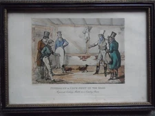 Putting Up a Cock Fight on the Road.  Henry Alken  Original Engraving
